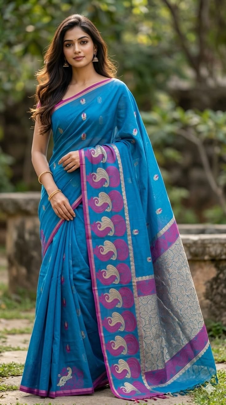 Blue Handloom Cotton Saree